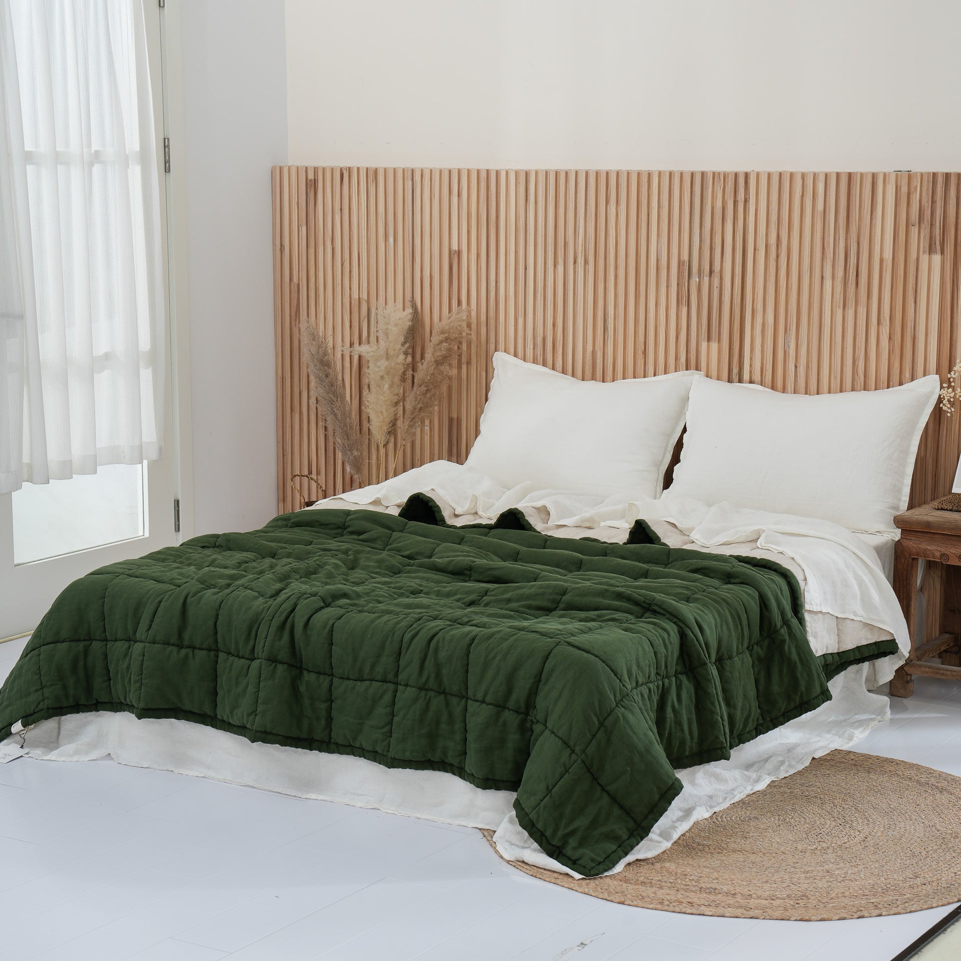 Quilted Linen Blanket - Forest + Sand