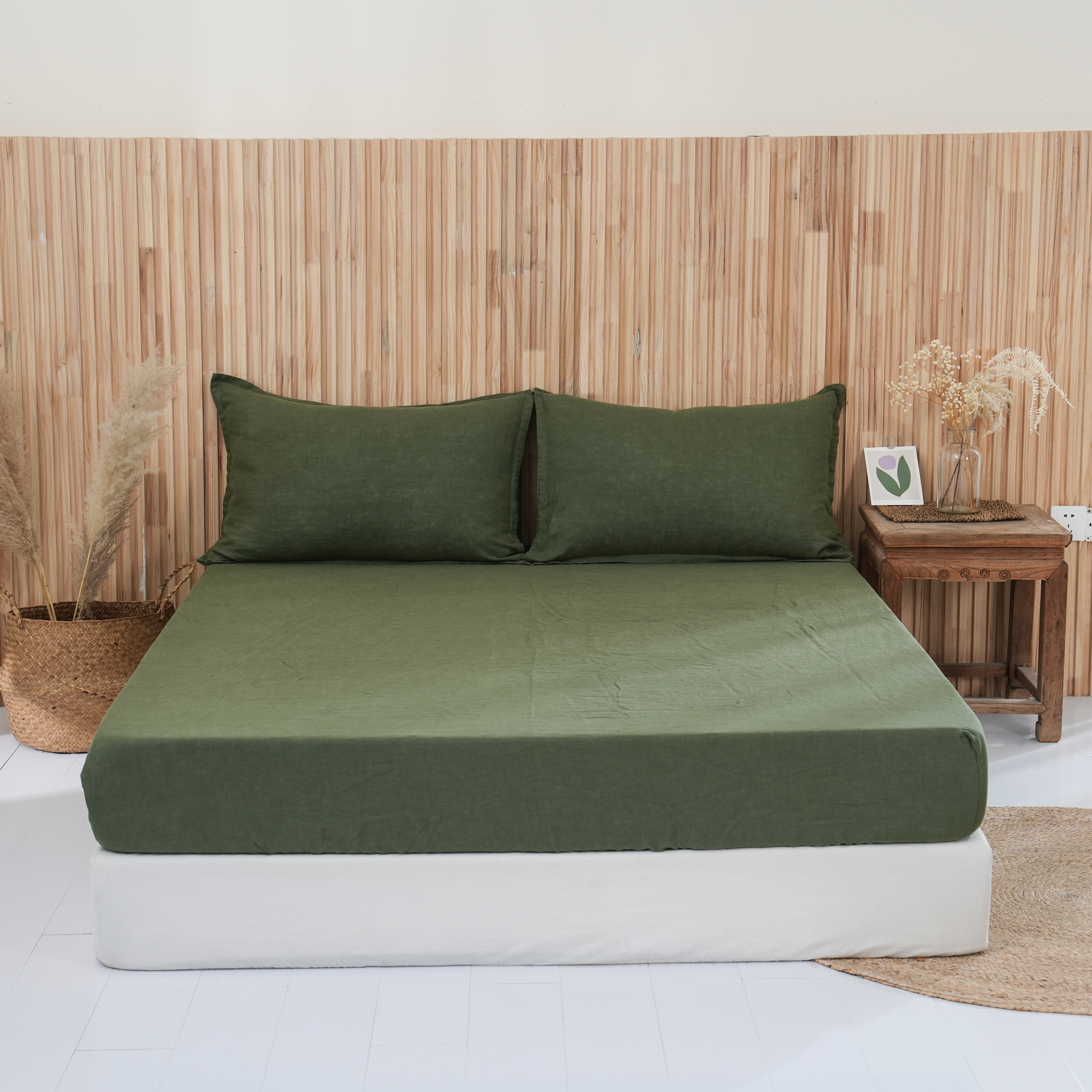Linen Fitted Sheet - Forest