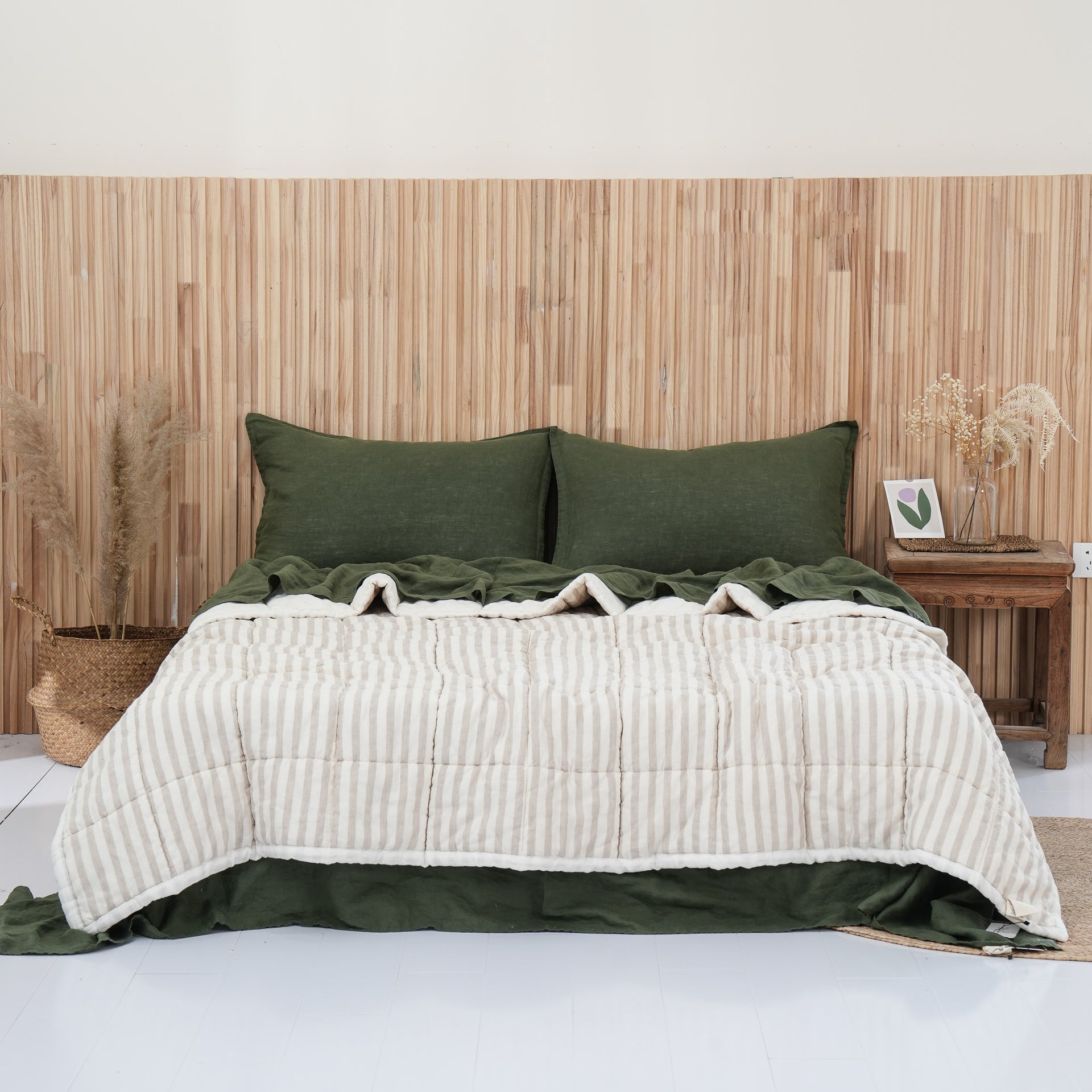 Quilted Linen Blanket - Cloud + Sand Stripe