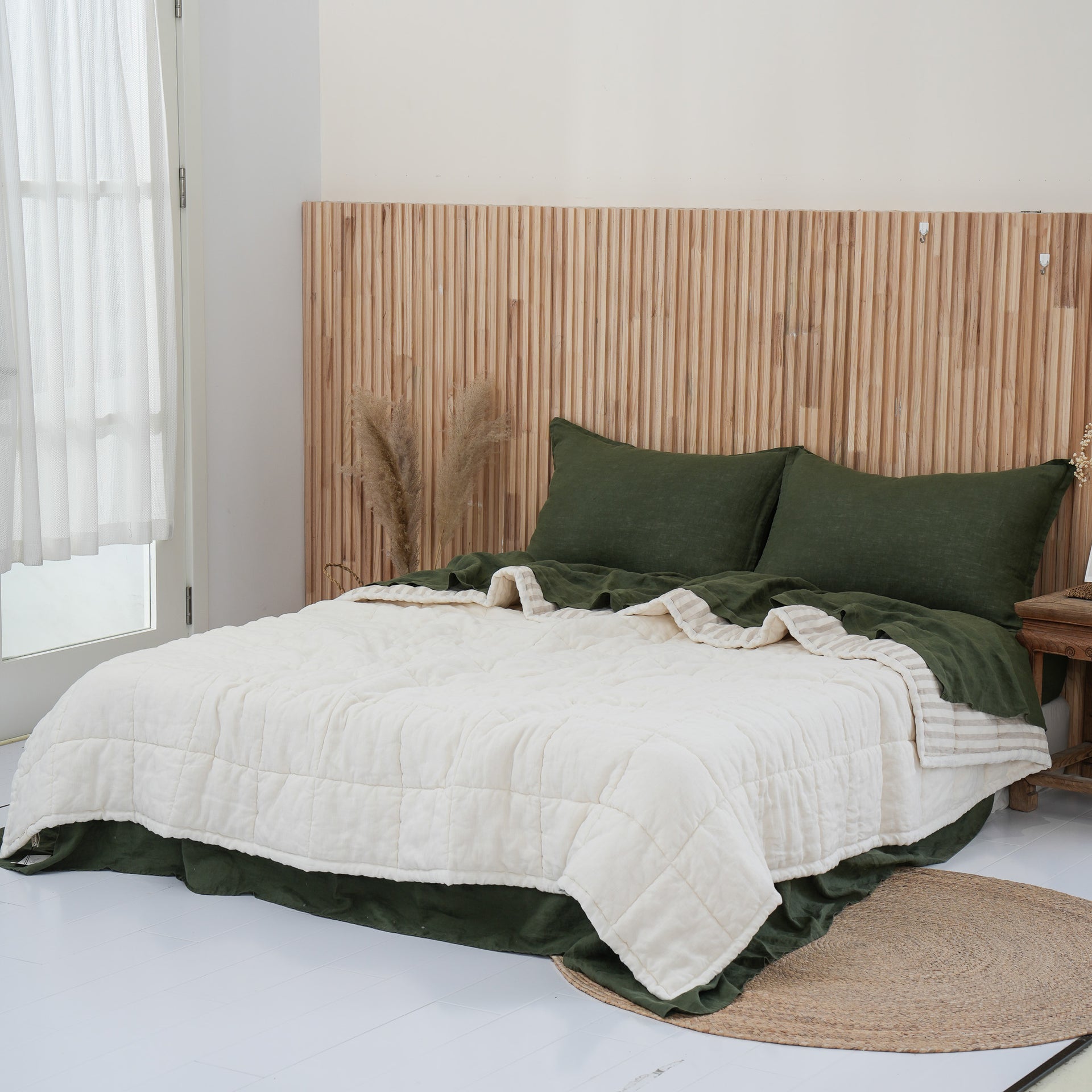 Quilted Linen Blanket - Cloud + Sand Stripe