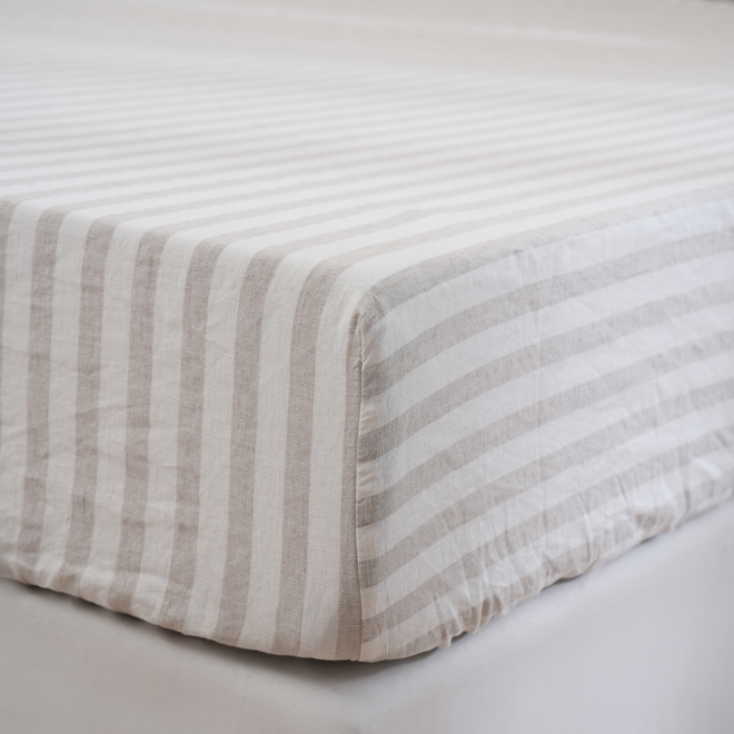 SAND STRIPE - Fitted Sheet - 100% French Flax Linen