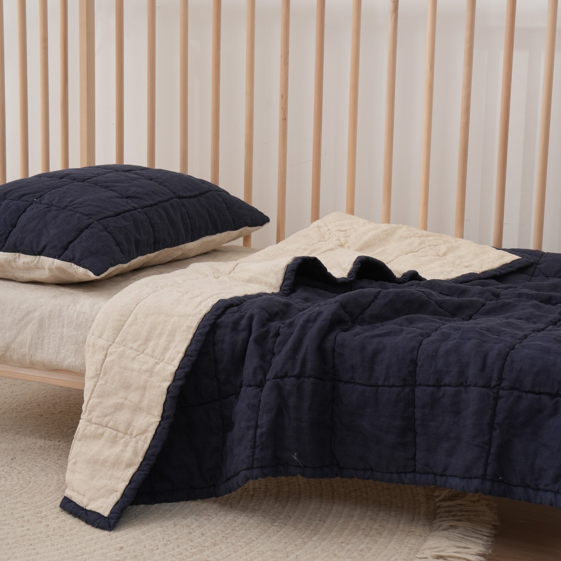 Quilted Linen Cot Blanket - Ocean + Sand