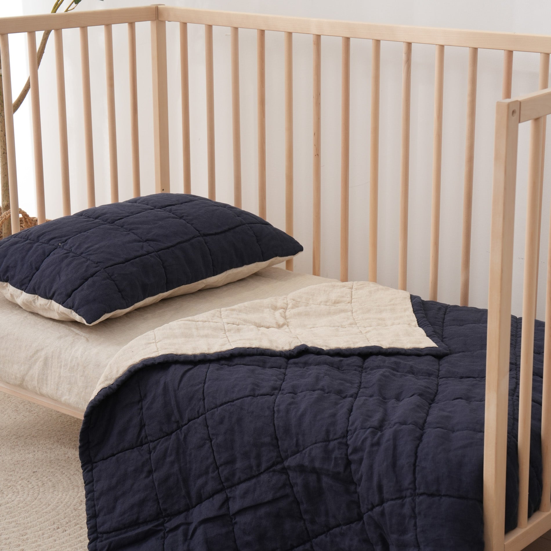 Quilted Linen Cot Blanket - Ocean + Sand