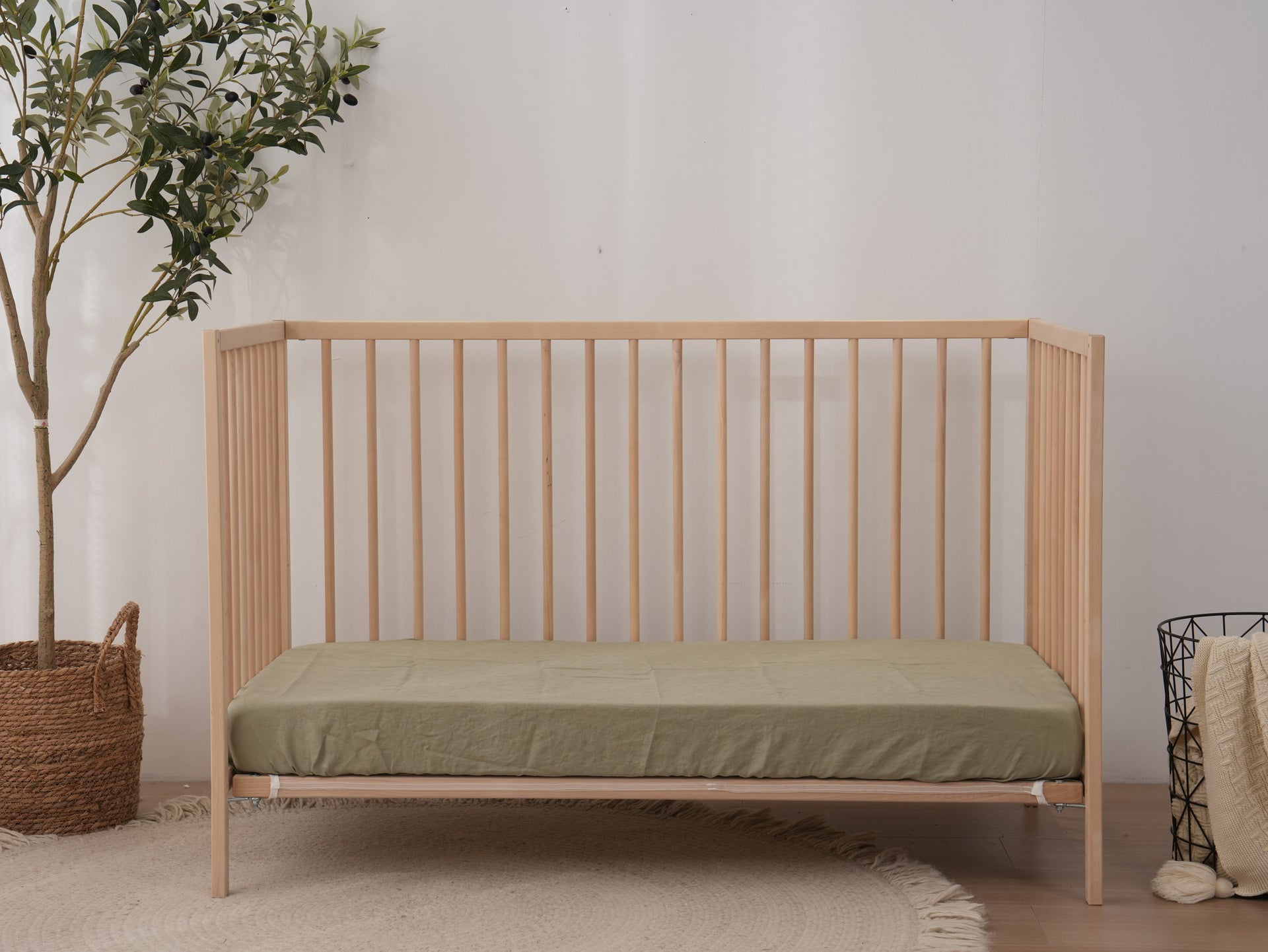 Linen Fitted Cot Sheet - Fern