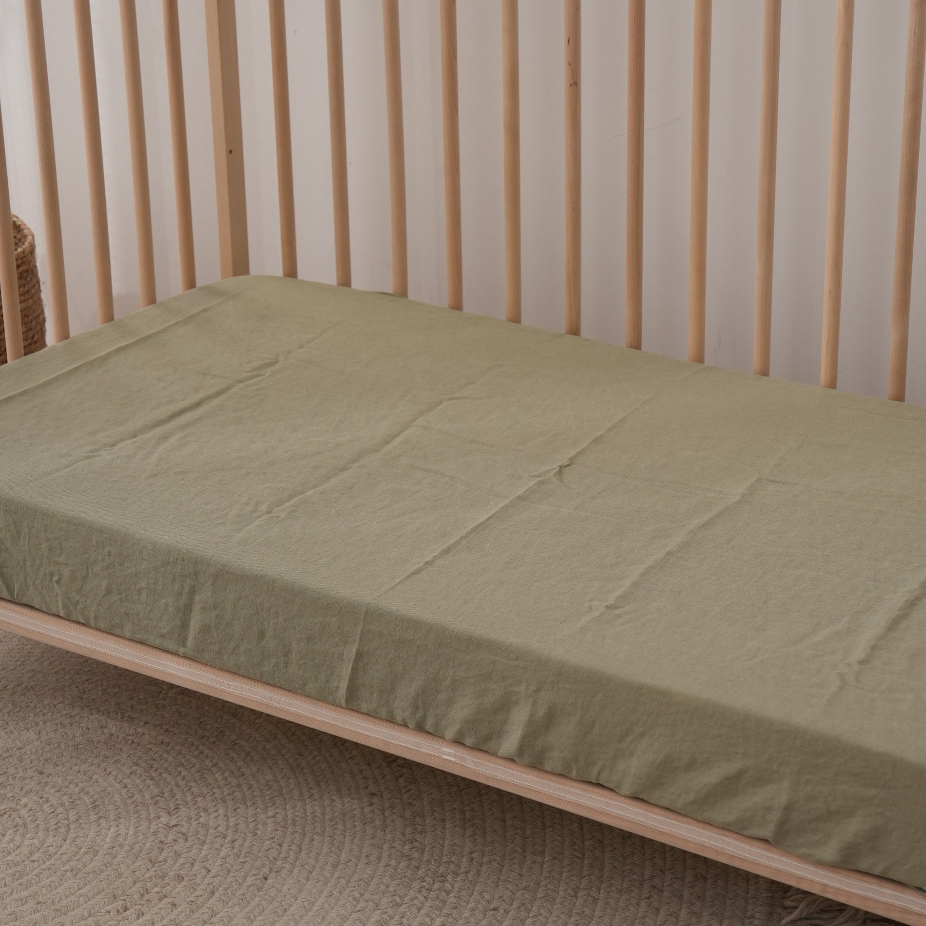 Linen Fitted Cot Sheet - Fern