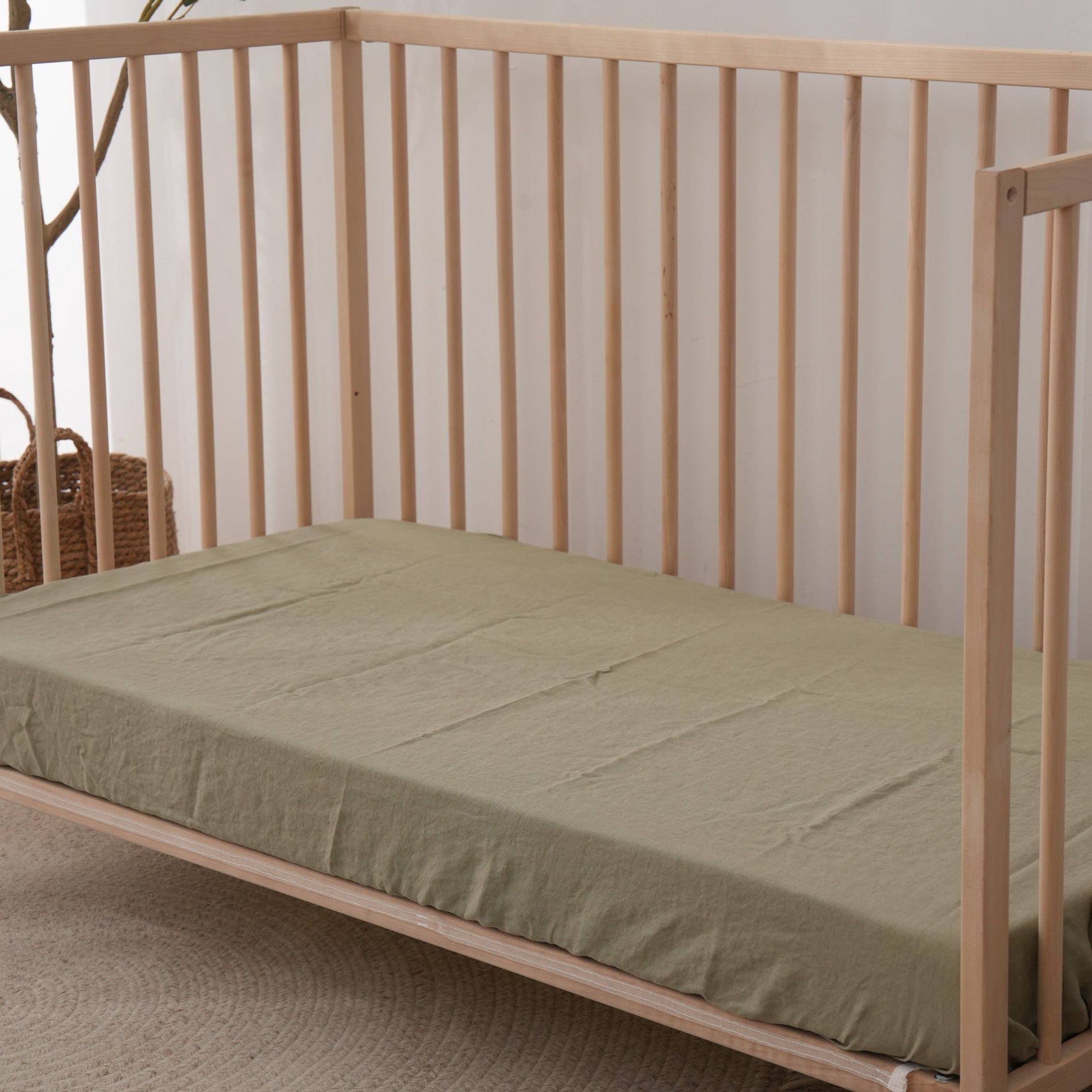 Linen Fitted Cot Sheet - Fern
