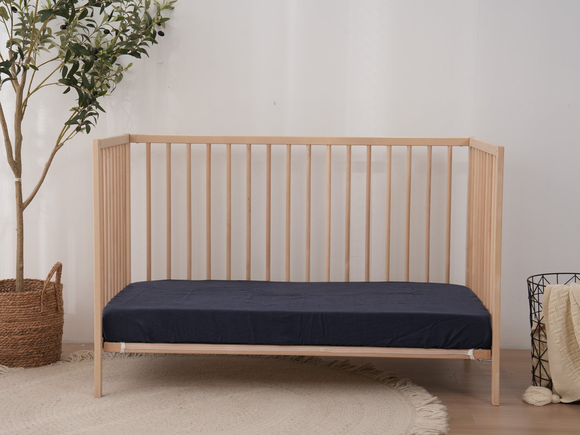 Linen Fitted Cot Sheet - Ocean