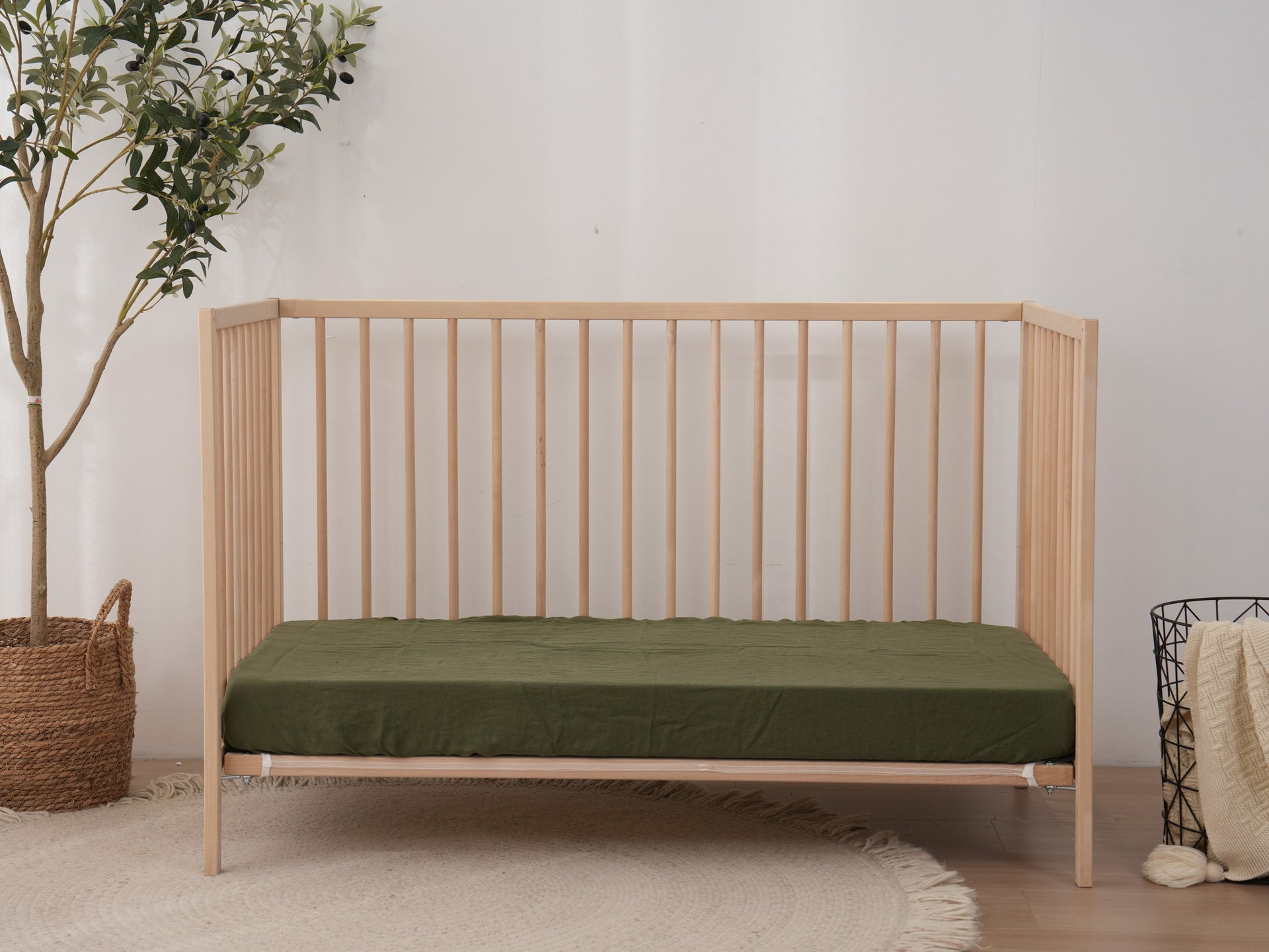 Linen Fitted Cot Sheet - Forest