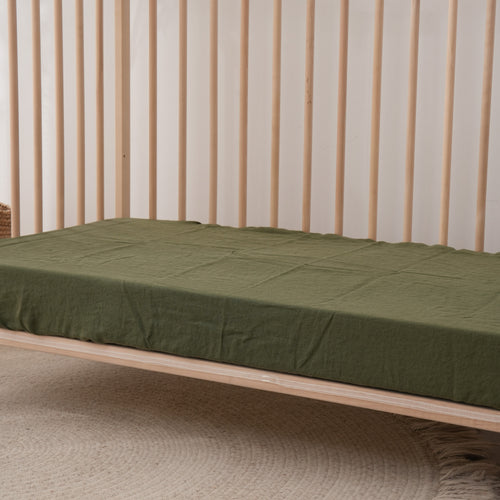 Fitted Linen Cot Sheet - FOREST