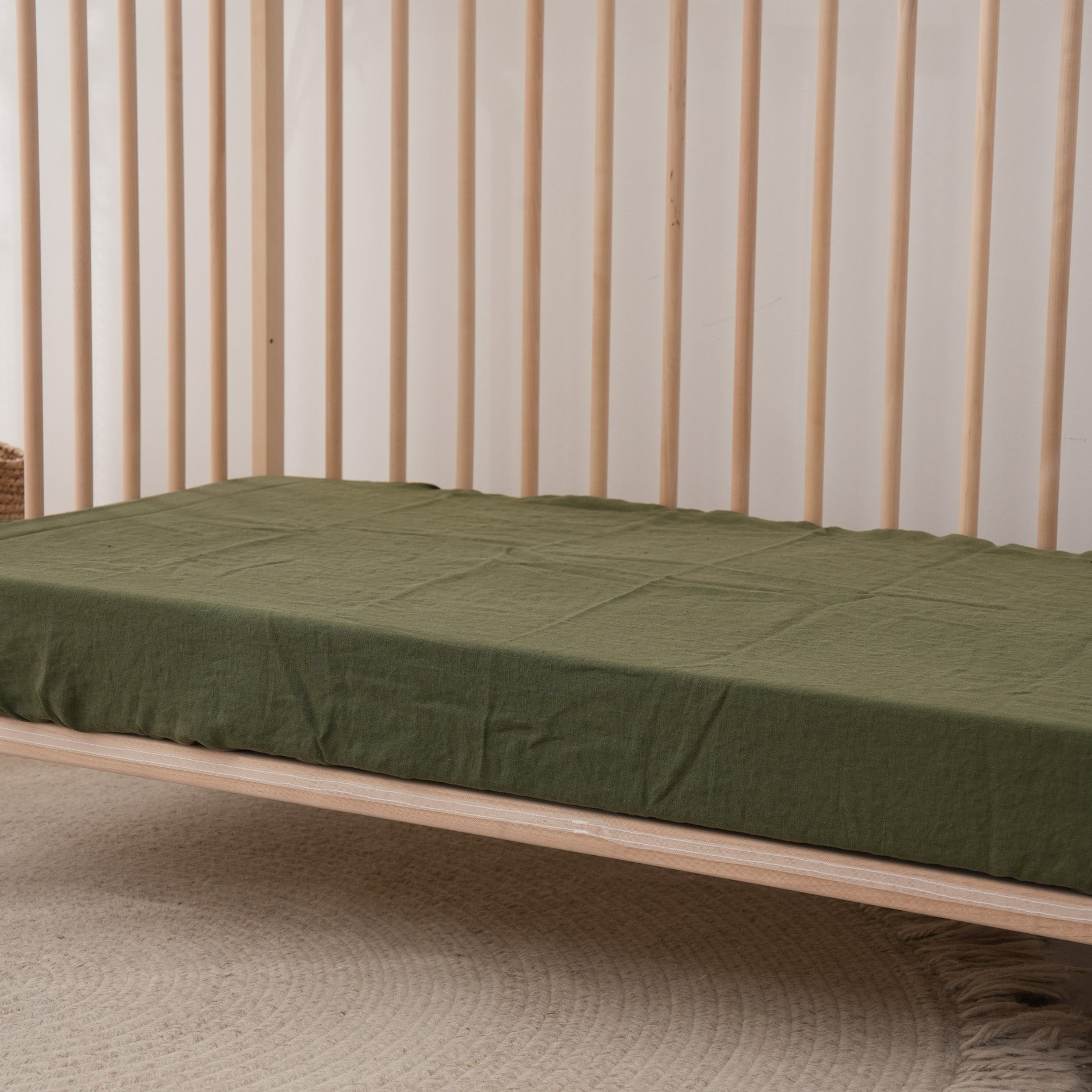 Linen Fitted Cot Sheet - Forest