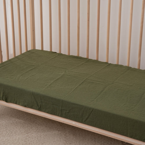 Fitted Linen Cot Sheet - FOREST