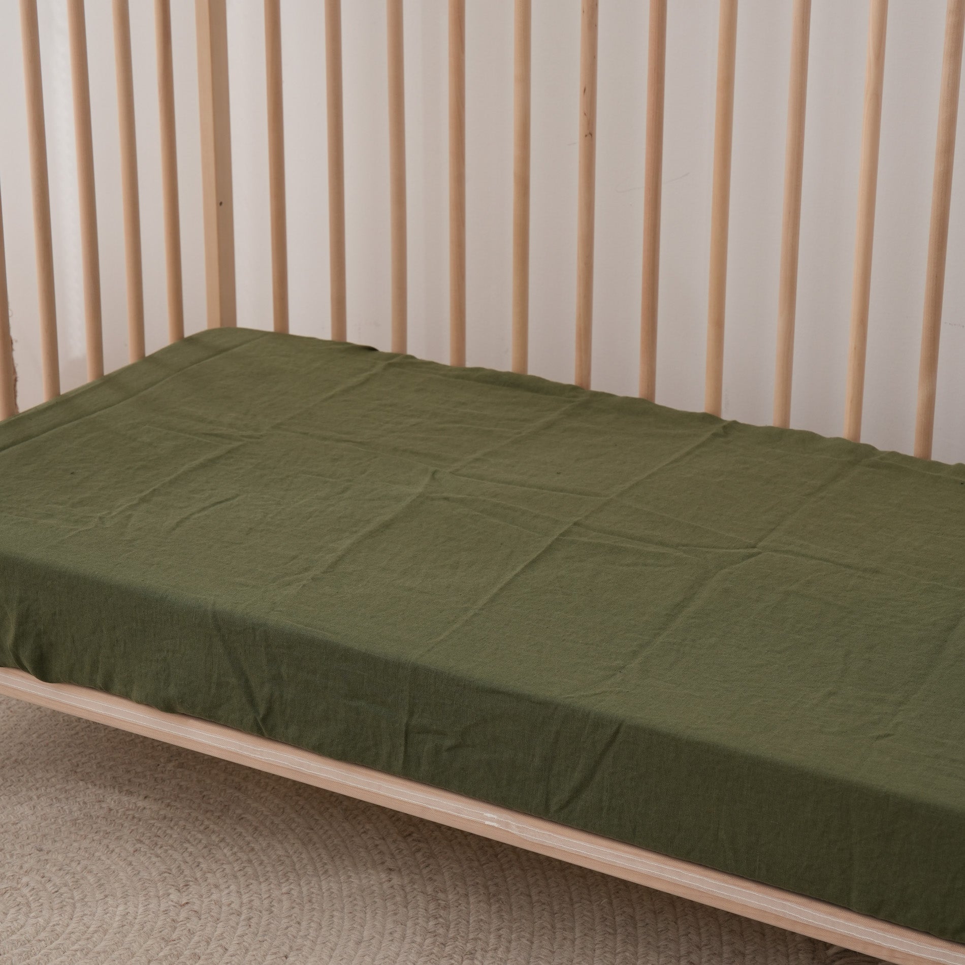 Linen Fitted Cot Sheet - Forest