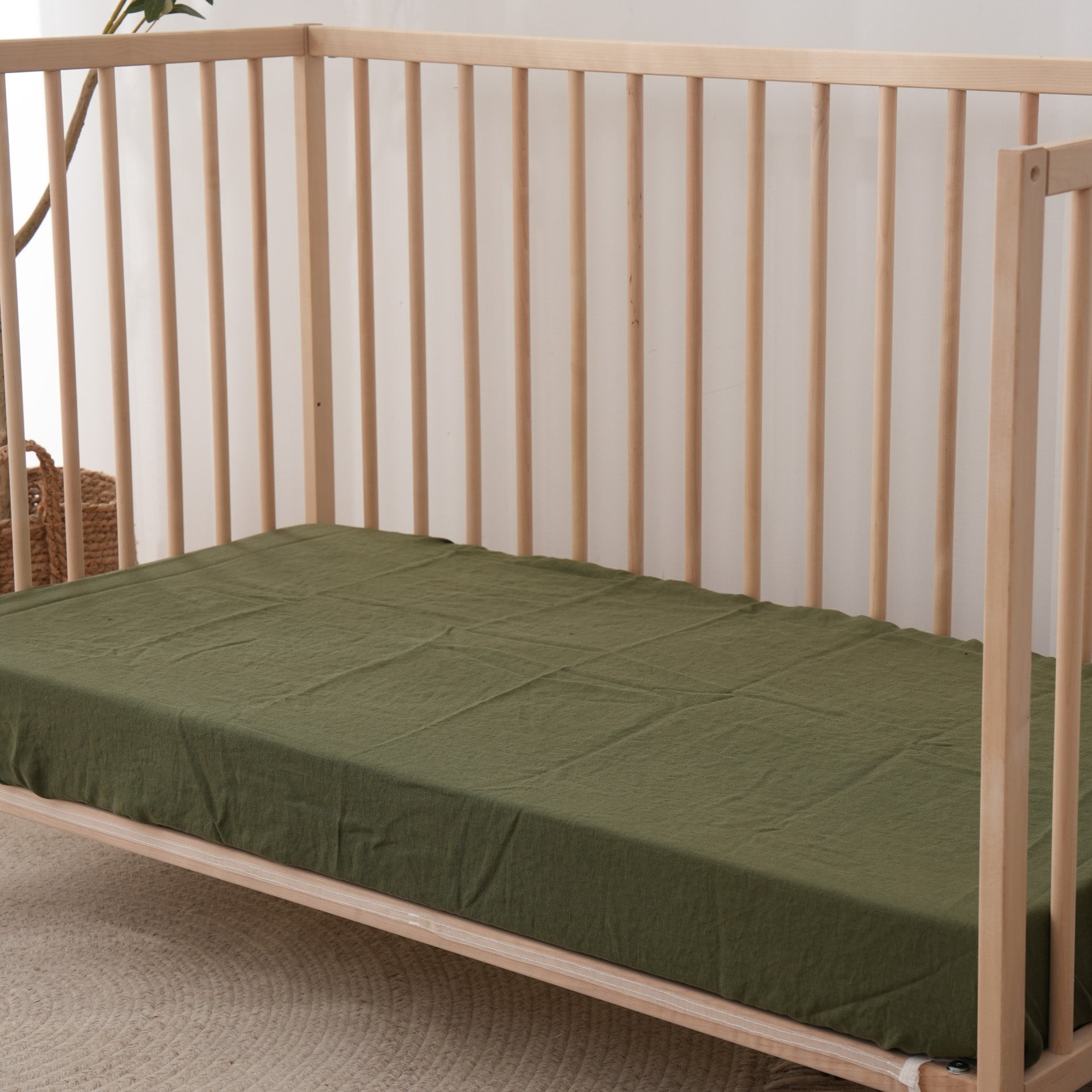 Linen Fitted Cot Sheet - Forest