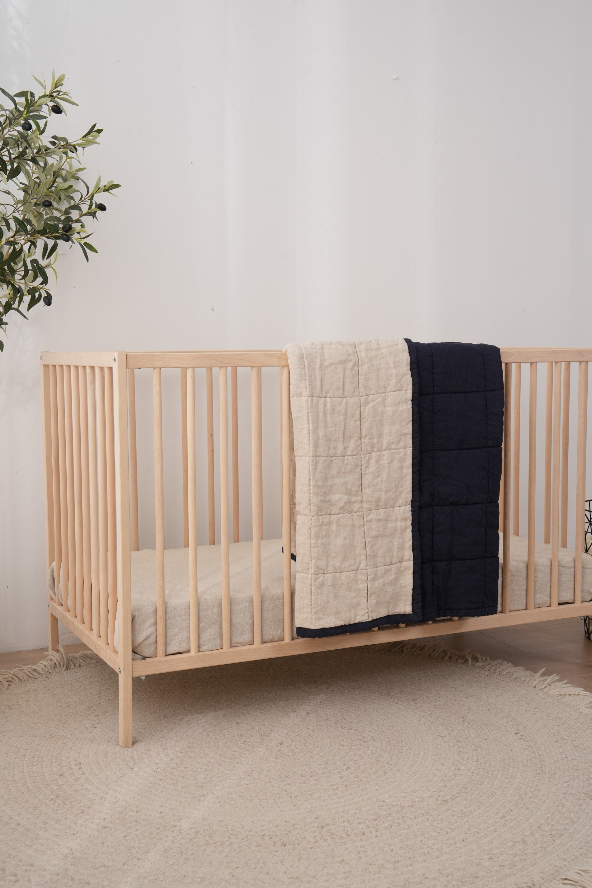 Quilted Linen Cot Blanket - Ocean + Sand