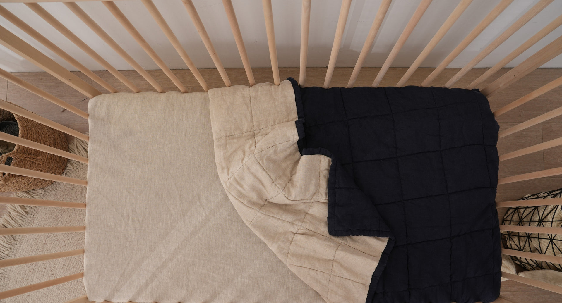 Quilted Linen Cot Blanket - Ocean + Sand