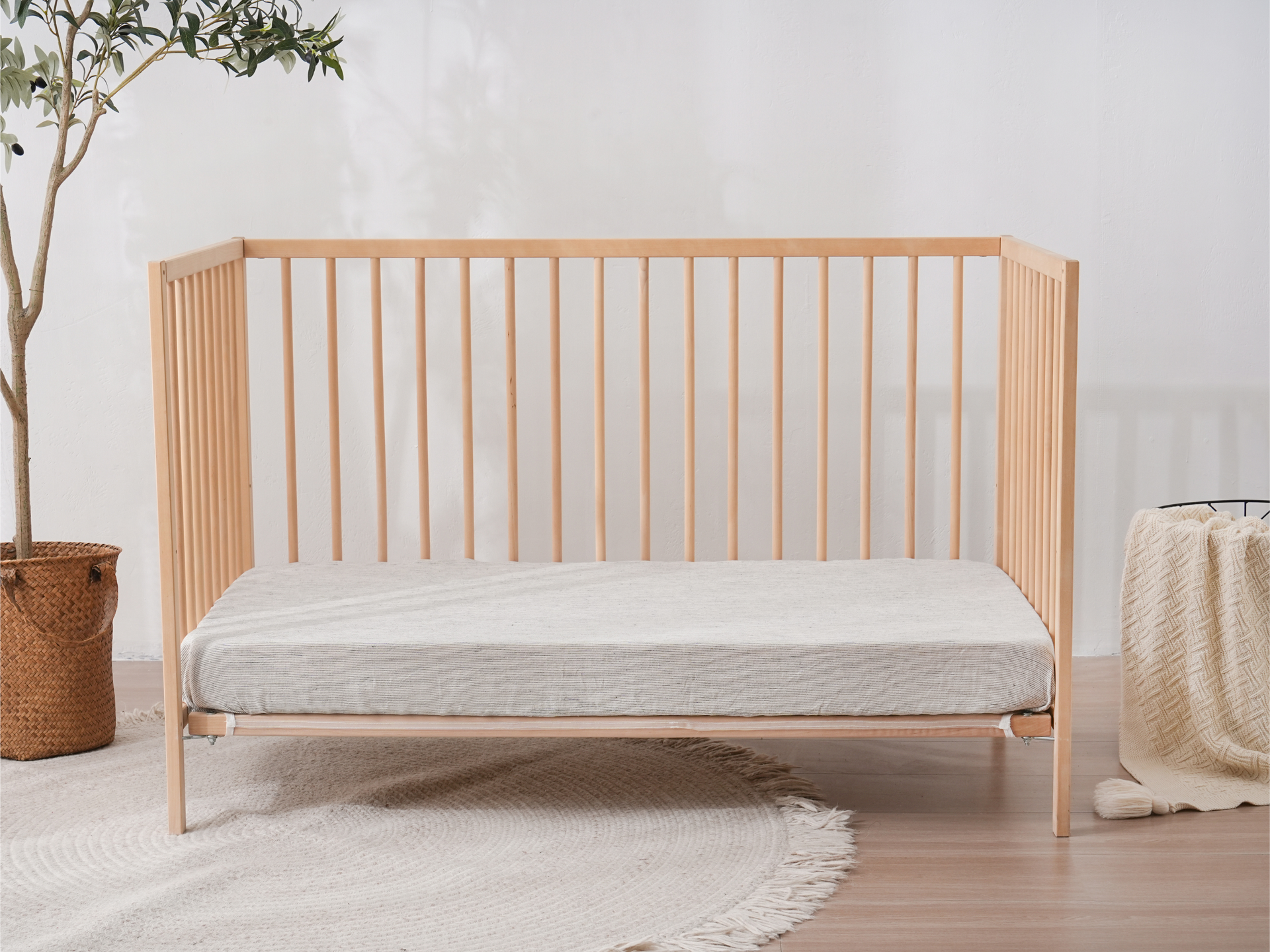 Linen Fitted Cot Sheet - Pinstripe