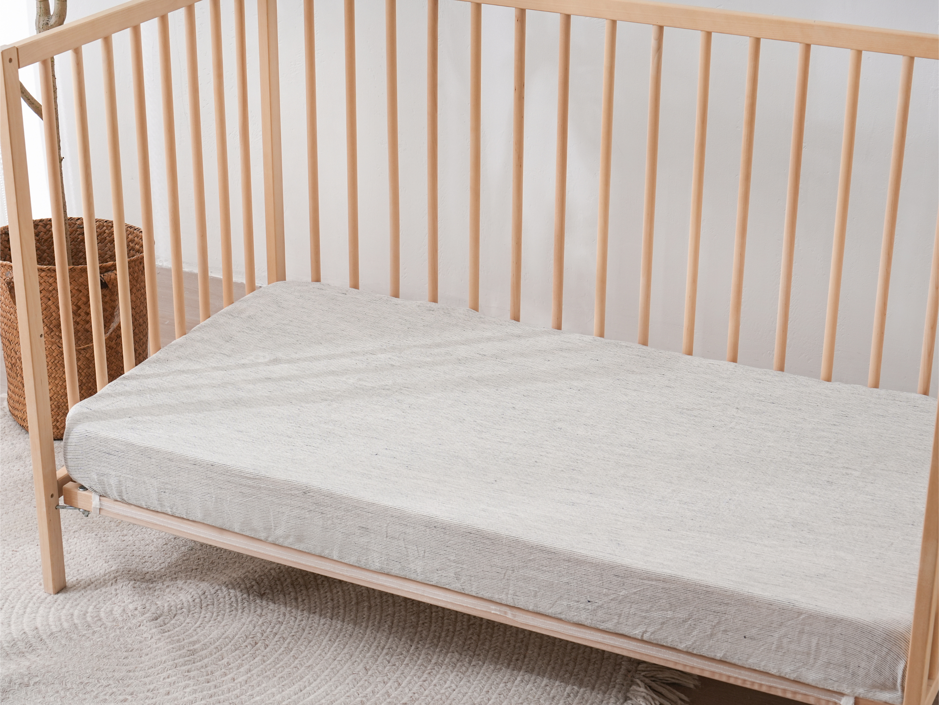 Linen Fitted Cot Sheet - Pinstripe