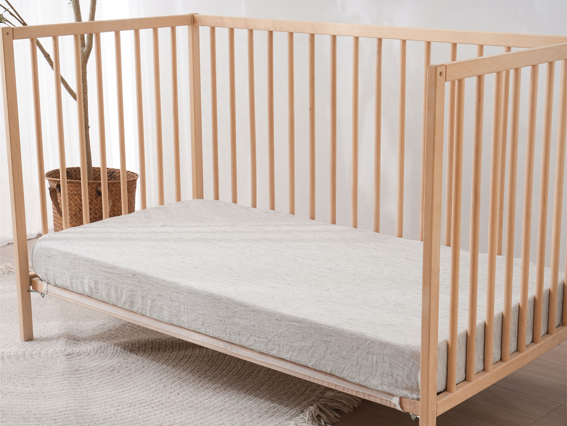 Linen Fitted Cot Sheet - Pinstripe