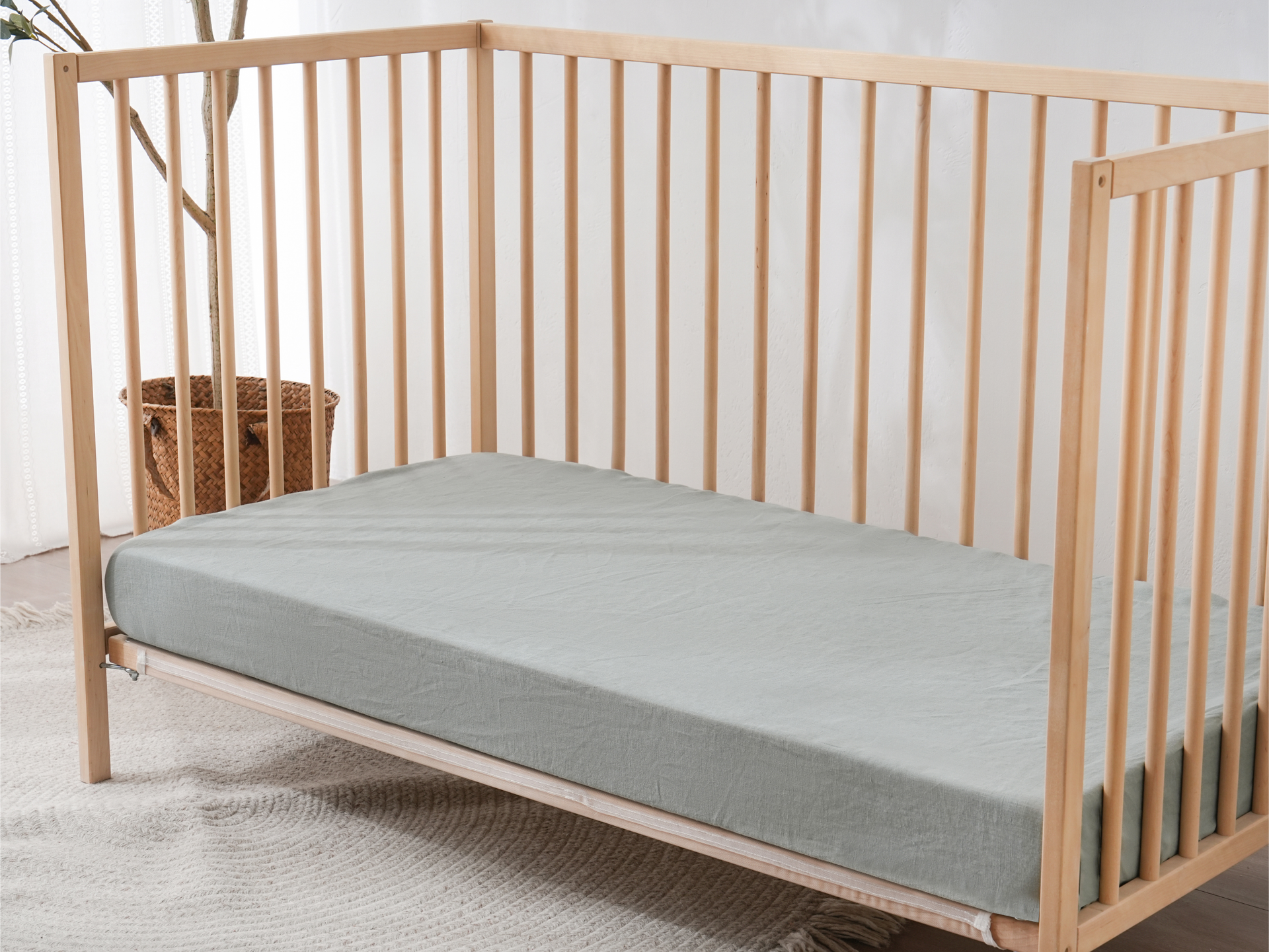 Linen Fitted Cot Sheet - Sage