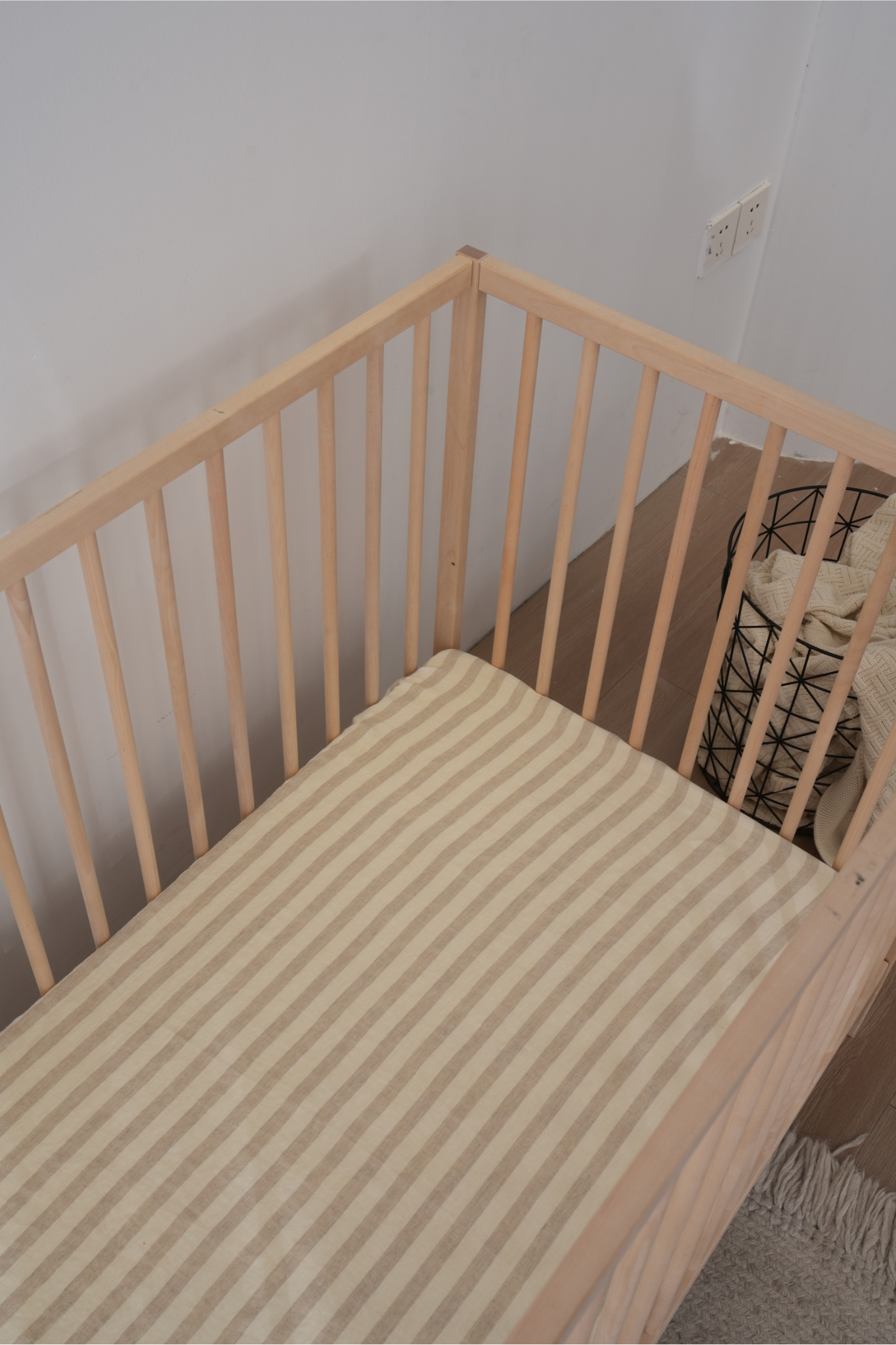 Fitted Linen Cot Sheet - Sand Stripe