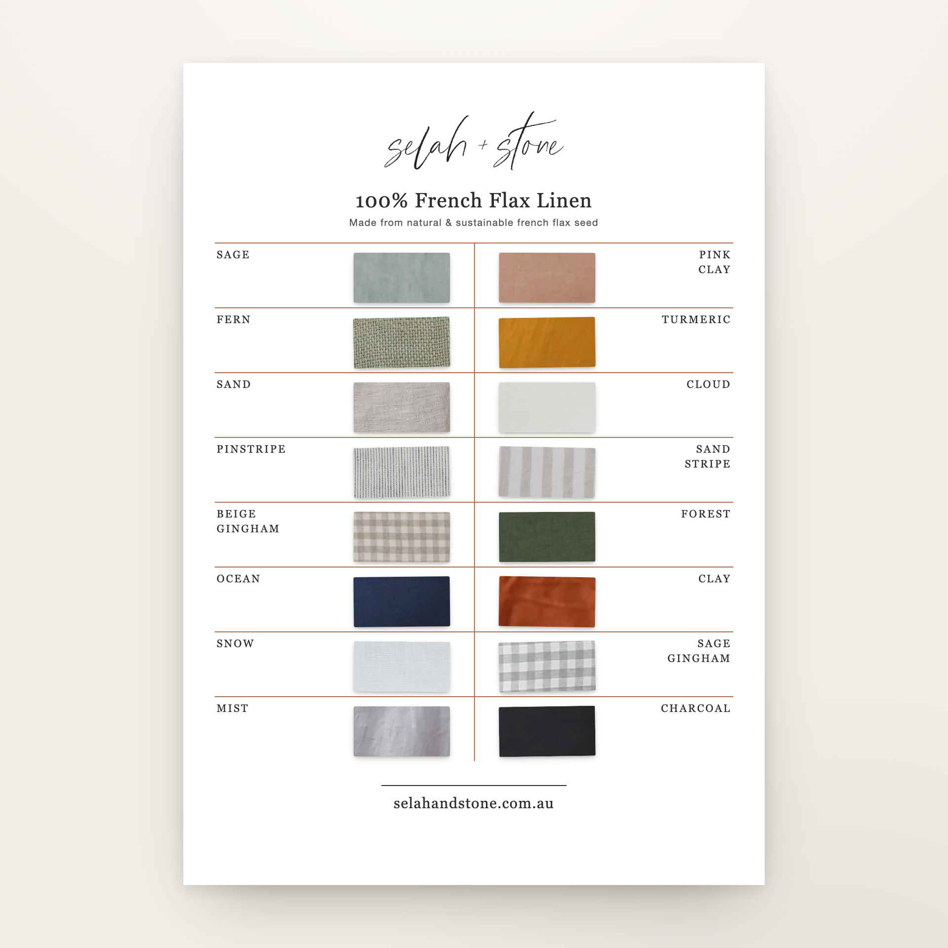 Sample of Linen Fabric Swatches