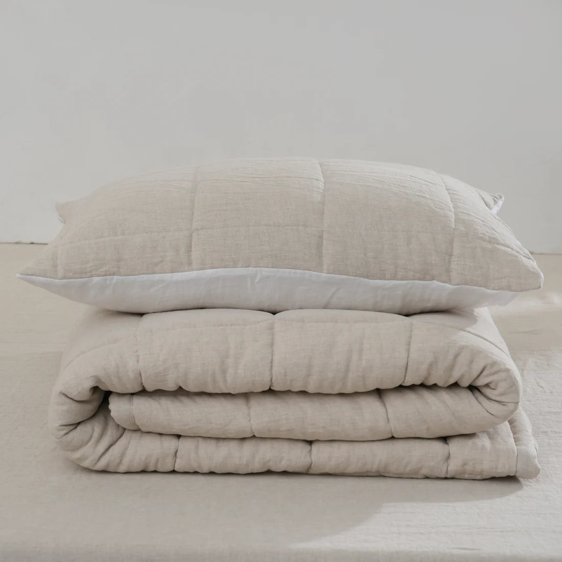 Quilted Linen Pillowcase (One (1) Pillowcase)