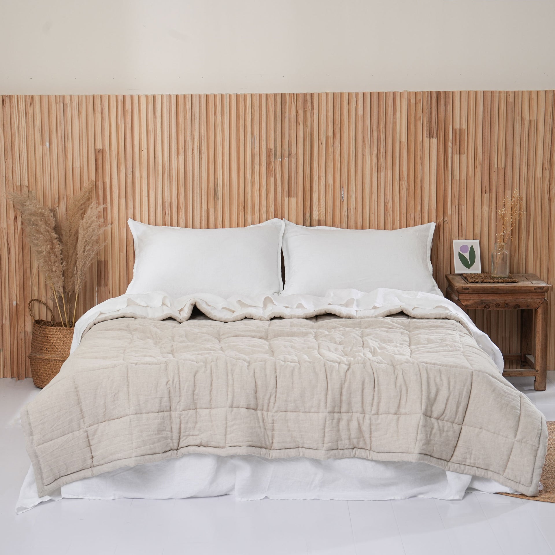 Quilted Linen Blanket - Sand + Snow