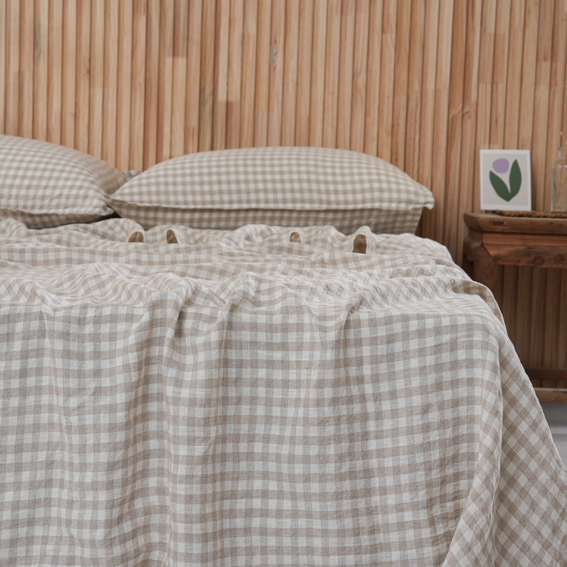 Linen Flat Sheet - Beige Gingham