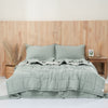 Quilted Linen Blanket - Sage + Pinstripe