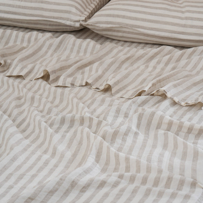 SAND STRIPE - Flat Sheet - 100% French Flax Linen