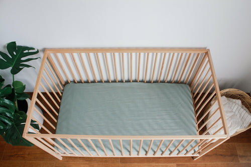 Fitted Linen Cot Sheet - SAGE - Selah + Stone