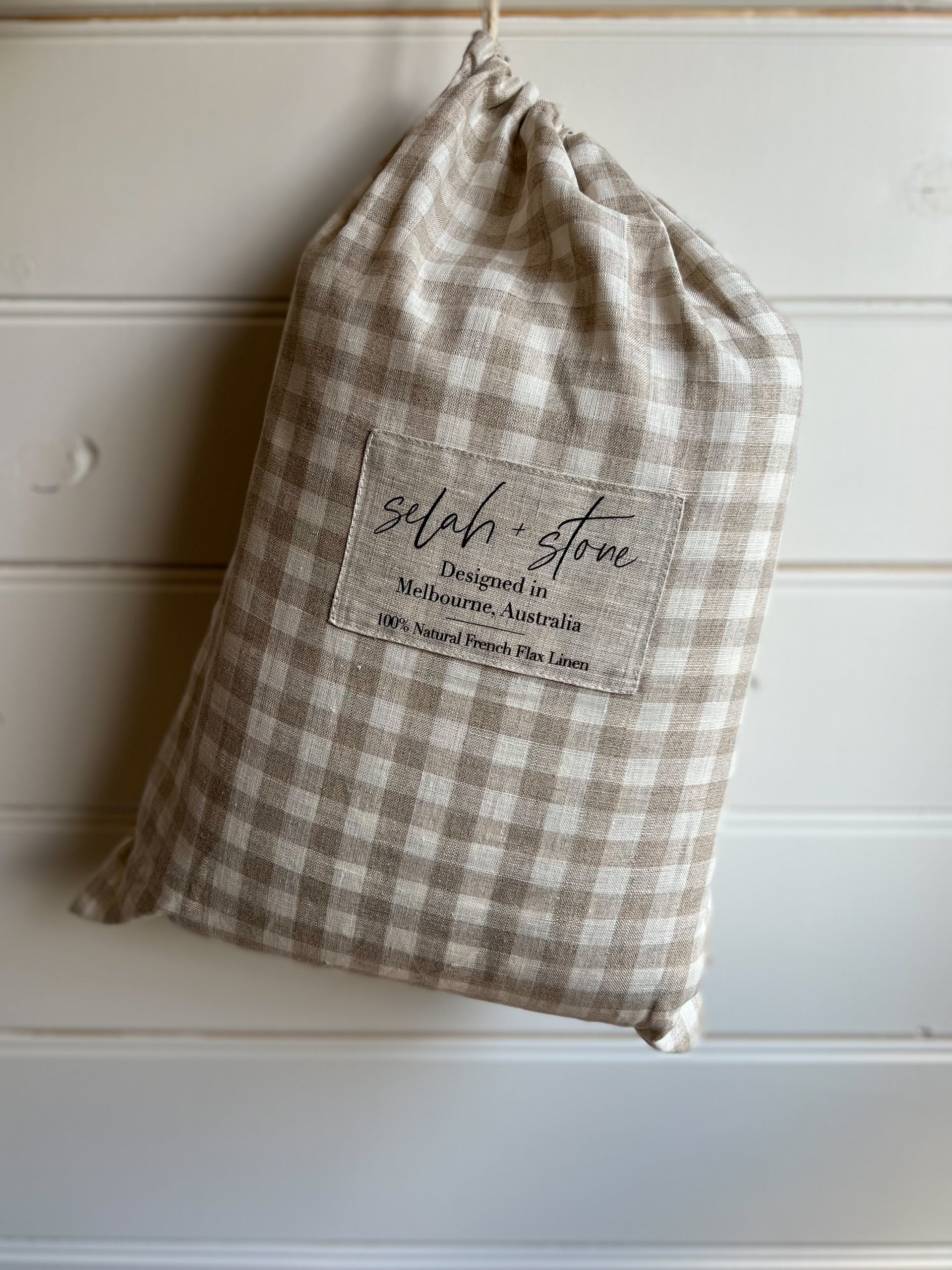 Quilted Linen Cot Blanket - Beige Gingham
