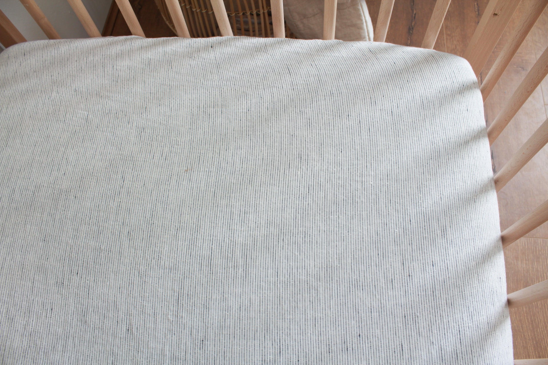 Fitted Linen Cot Sheet - PINSTRIPE - Selah + Stone