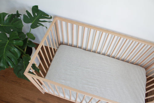 Fitted Linen Cot Sheet - PINSTRIPE - Selah + Stone
