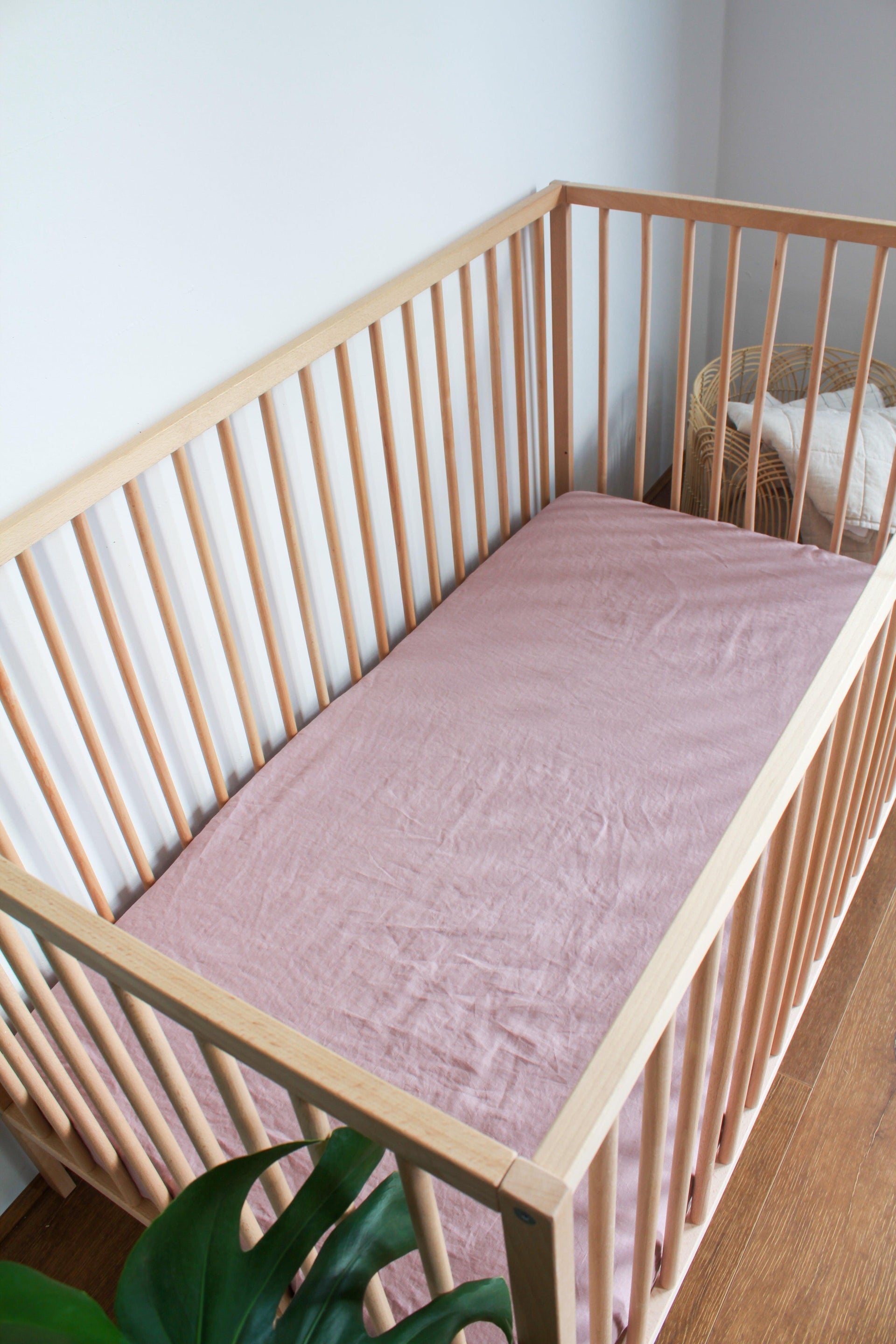 Fitted Linen Cot Sheet - WOODROSE - Selah + Stone