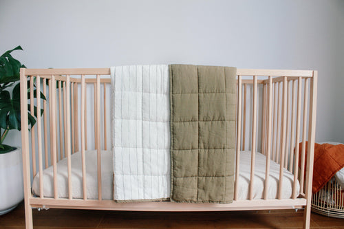 Quilted Linen Blanket - OLIVE - Selah + Stone