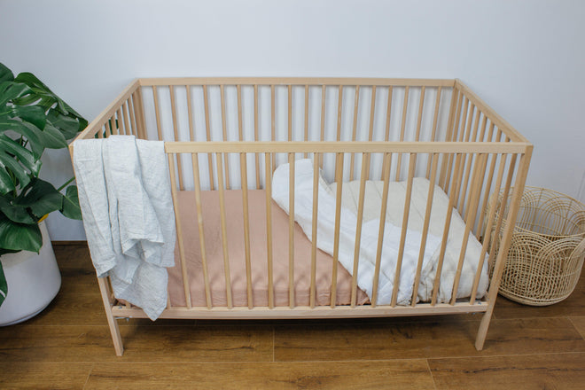Fitted Linen Cot Sheet - PINK CLAY - Selah + Stone